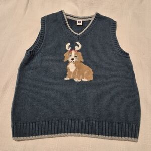Janie and Jack boys size 5 sweater vest with dog wearing antlers, VGUC